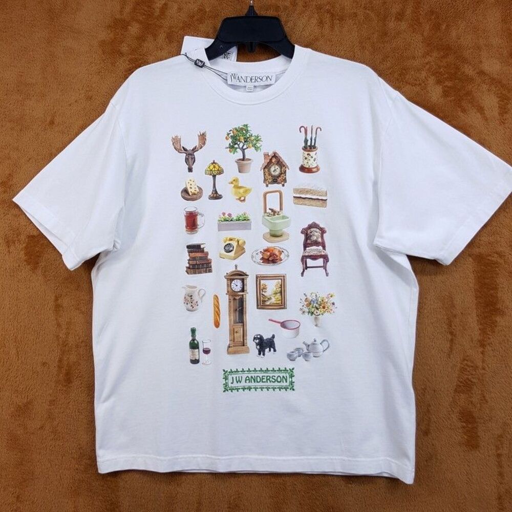 JW ANDERSON Shirt Mens Small White Pullover Crew T-Shirt Graphic DIORAMA Tee